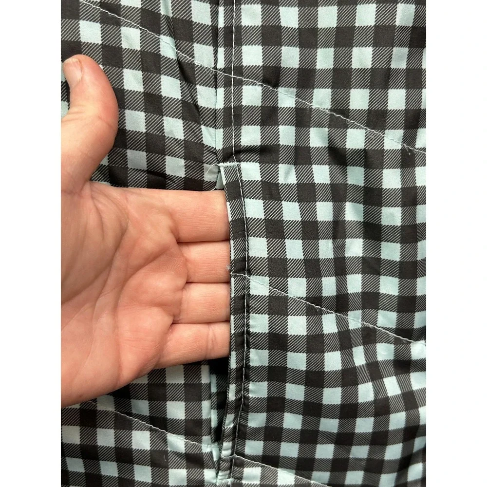 Kim Rogers Puffer Vest Womens Small Black Aqua Gingham Quilted Mock Neck Zip